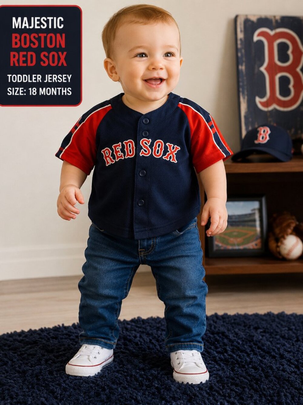 Majestic Boston Red Sox Toddler Jersey | 18 Months | MLB Baseball | Navy/Red